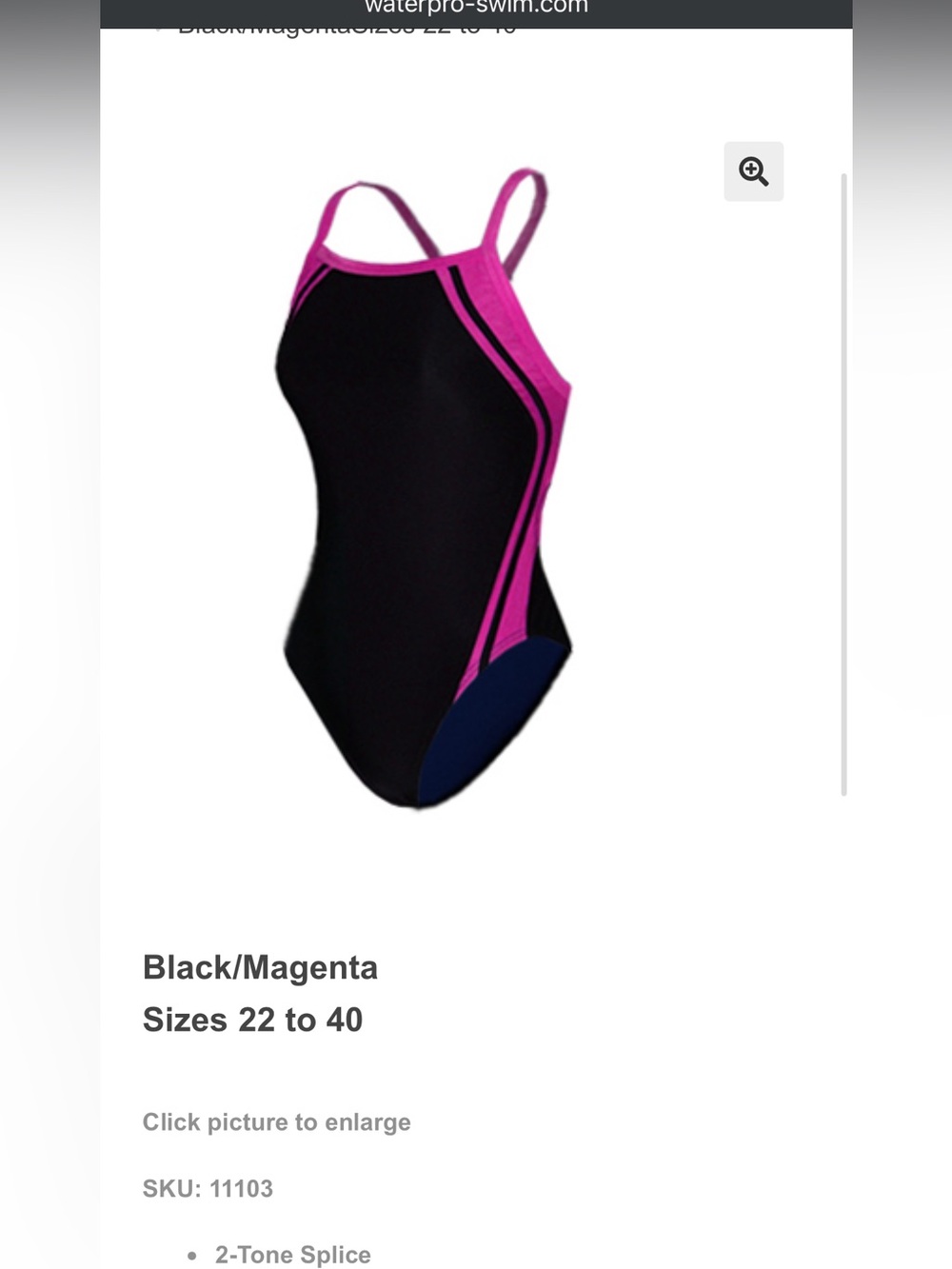 NWT Waterpro Girls Black Magenta One-Piece Thin Strap Performance Swimsuit 8/26